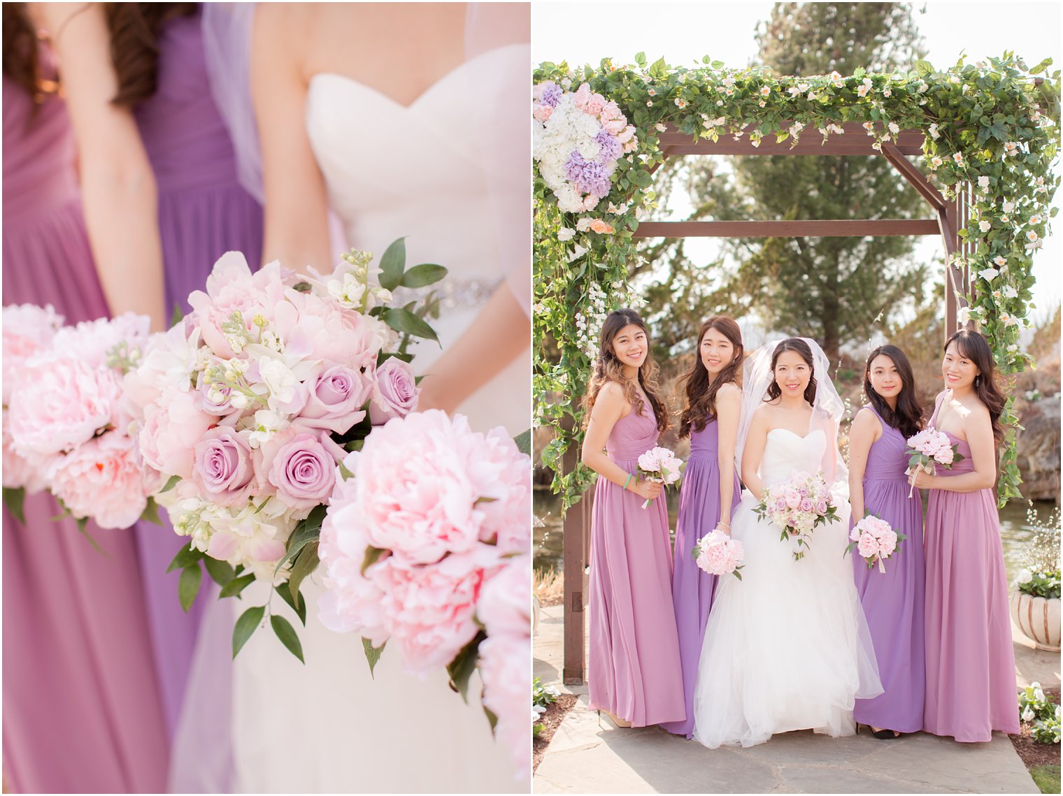 Mismatched purple bridesmaids dresses 