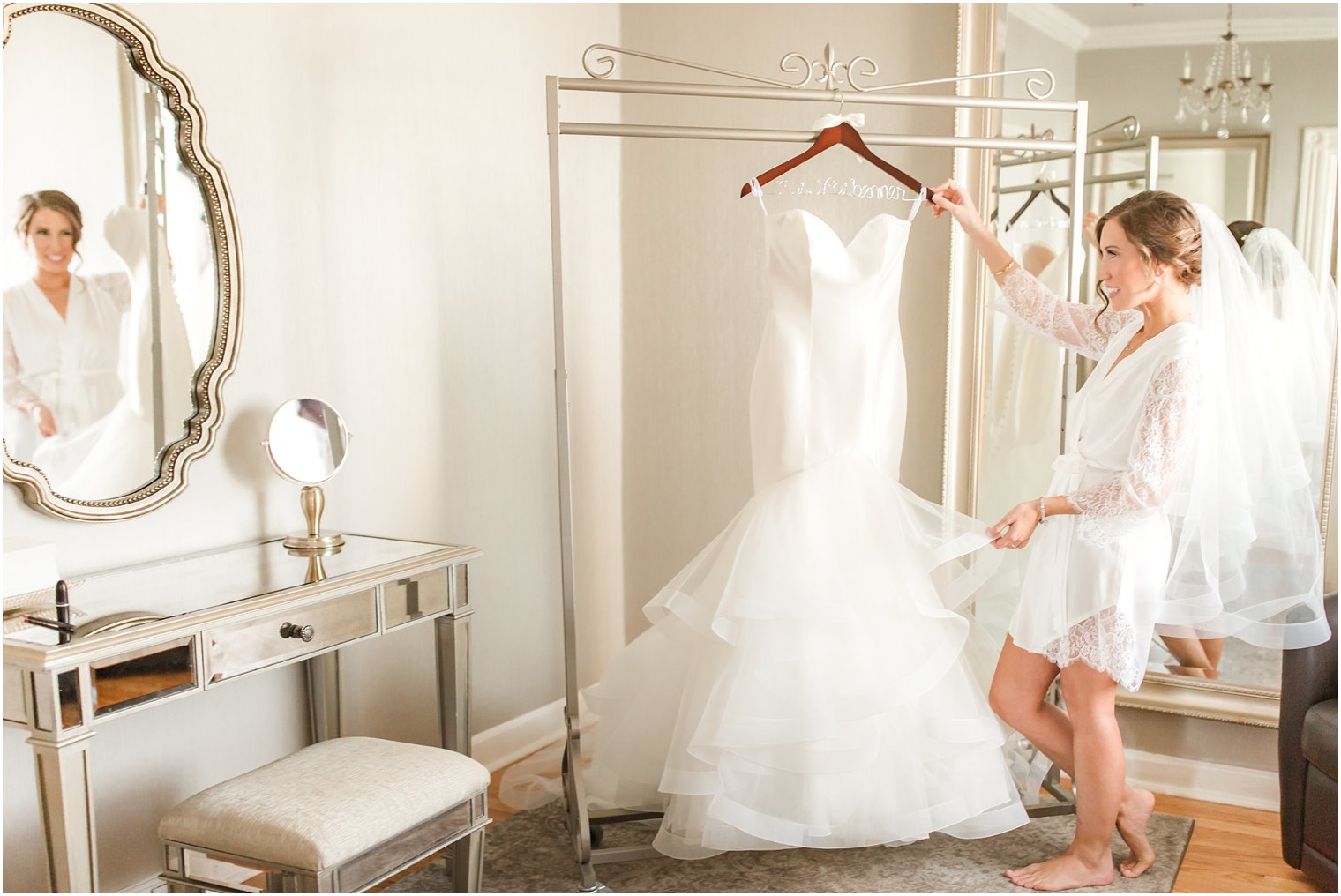 bride getting ready in bridal suite