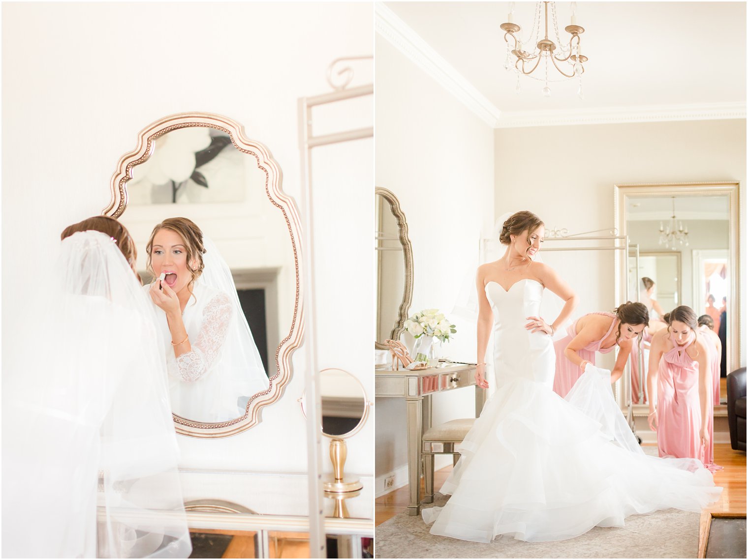 bride getting ready with bridesmaids in elegant bridal suite at Pen Ryn Estate