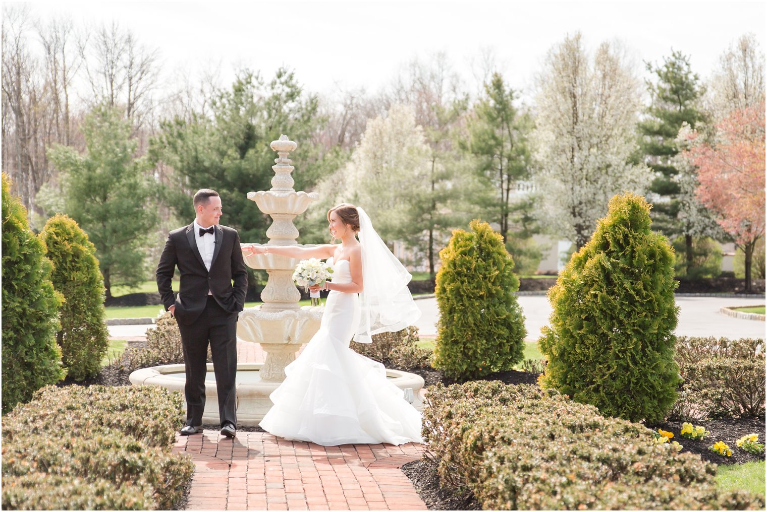 photo of first look between bride and groom at Pen Ryn Mansion 