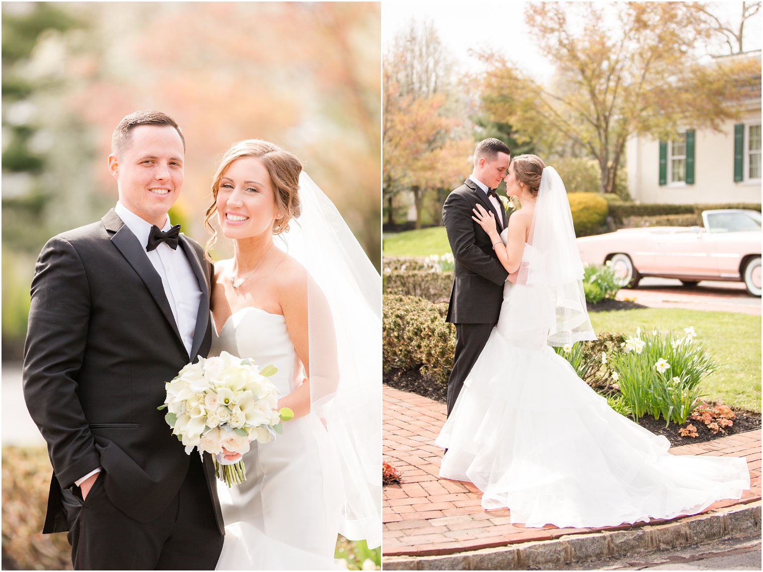 black tie wedding with white florals