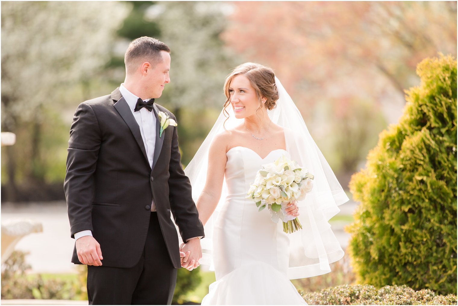 Bride and groom walking together 