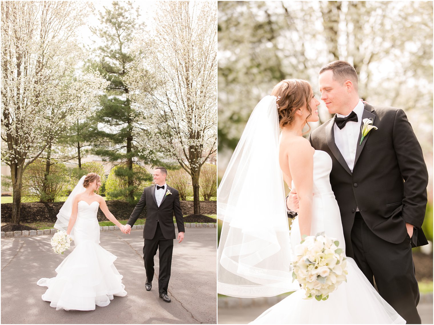 bride and groom with dogwoods in the background