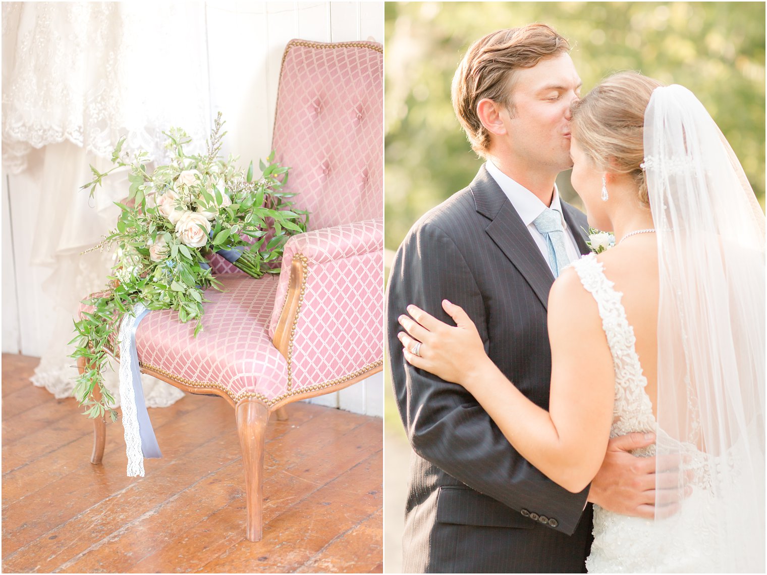 groom gives bride a kiss photographed by Lambertville NJ wedding photographer Idalia Photography