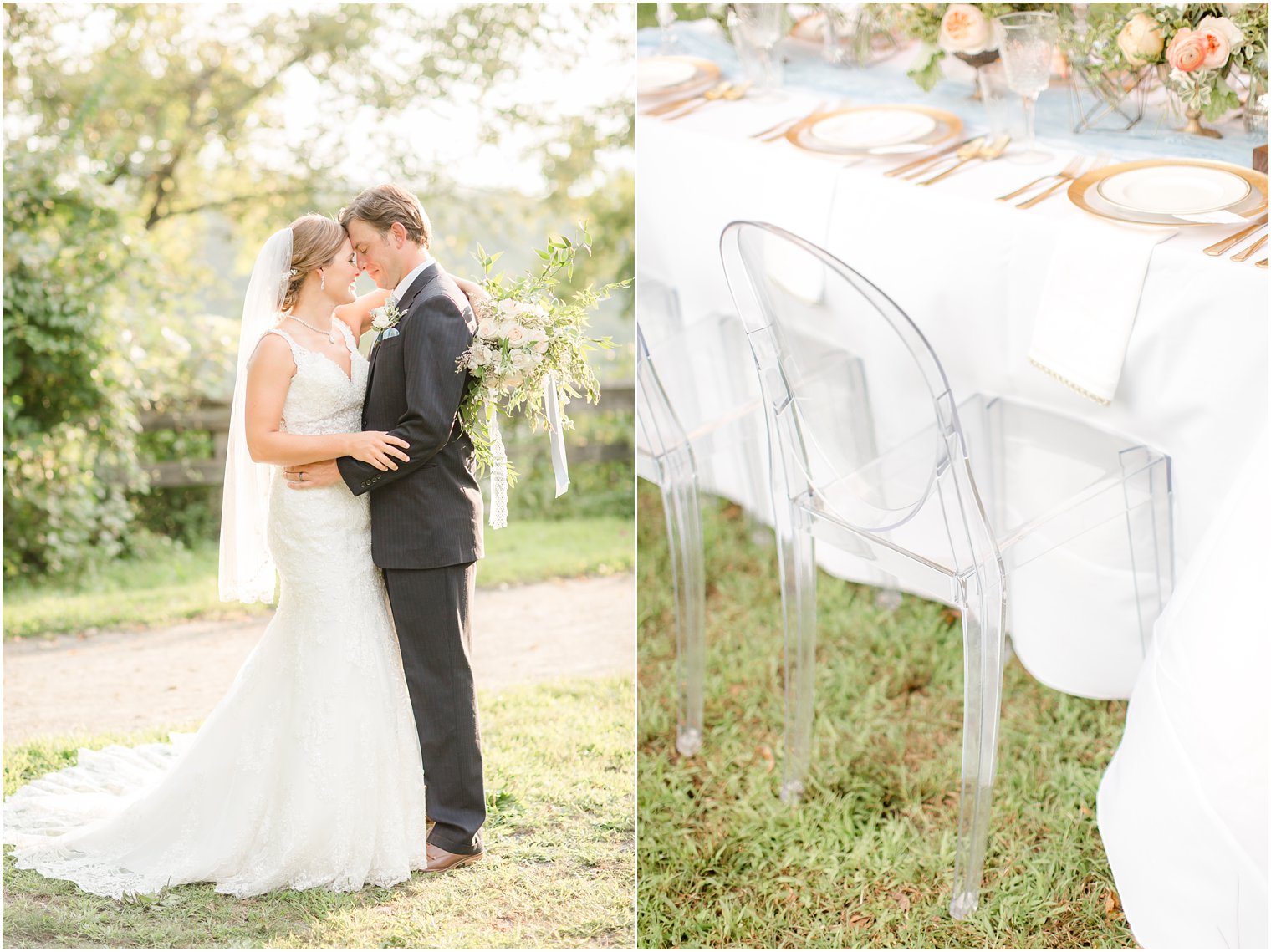 Prallsville Mills Wedding Editorial bride and groom with reception details photographed by Idalia Photography