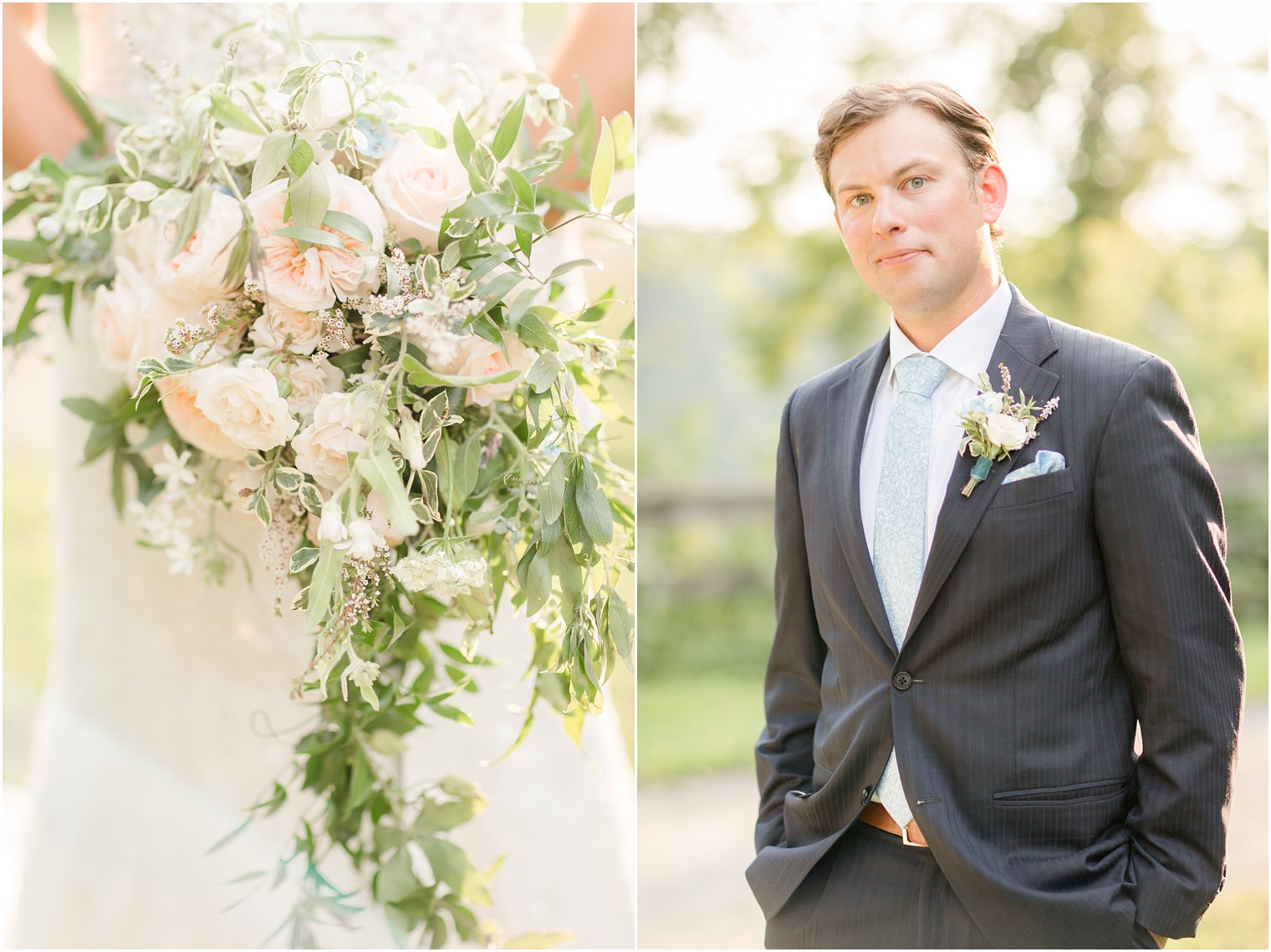 bouquet by Pink Dahlia Vintage with groom during Prallsville Mills Wedding Editorial shoot with Idalia Photography