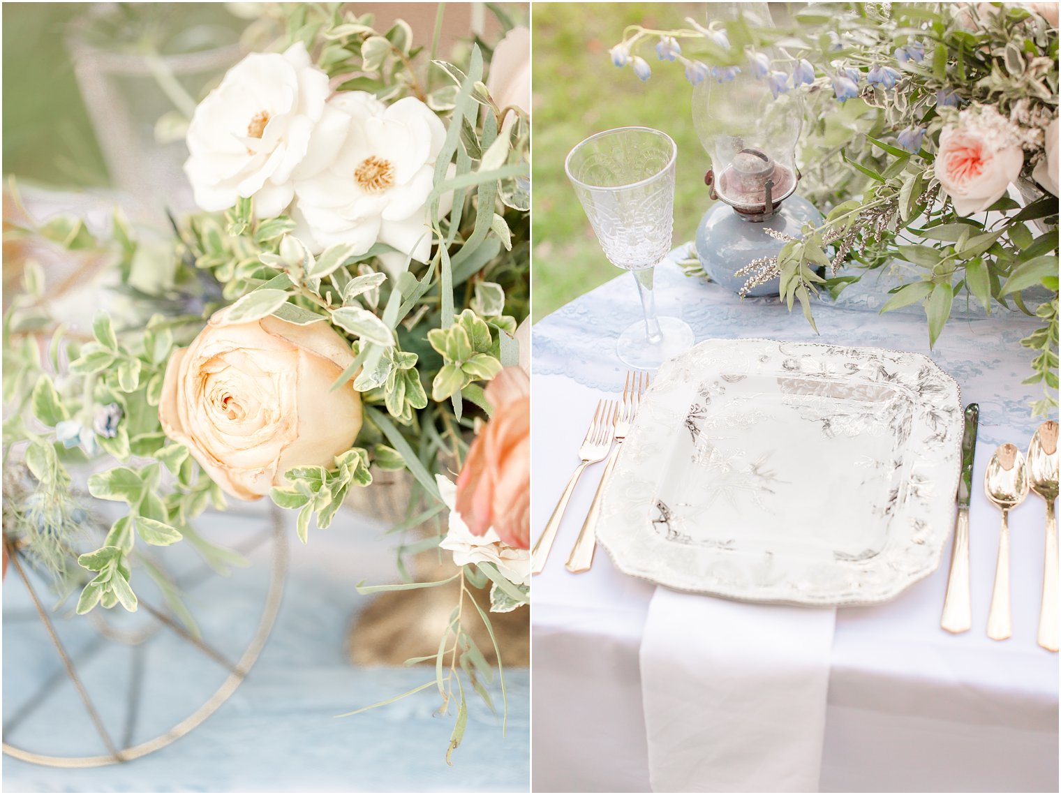 peach and ivory reception details photographed by Lambertville NJ wedding photographer