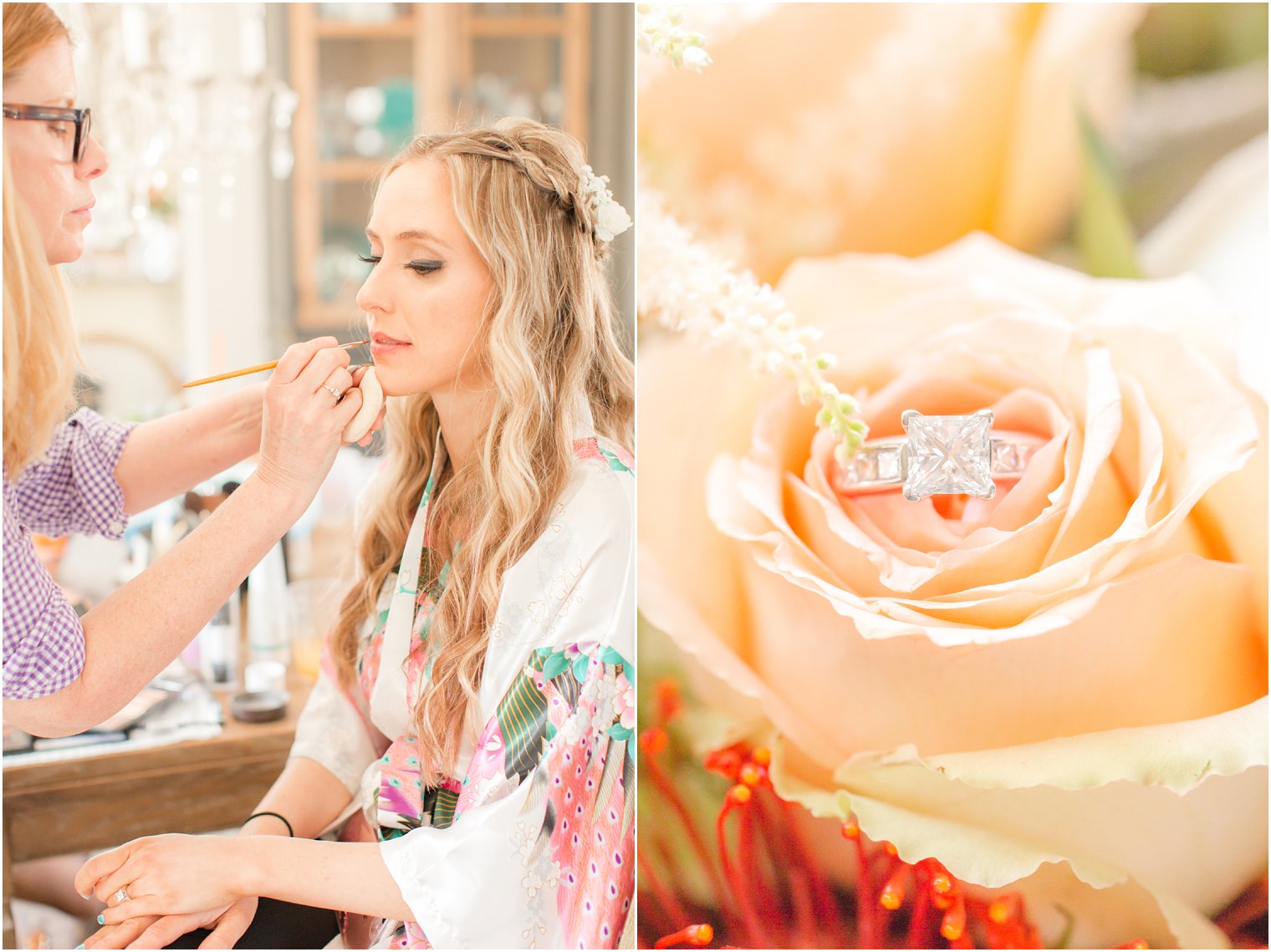 bride putting on makeup on her wedding day