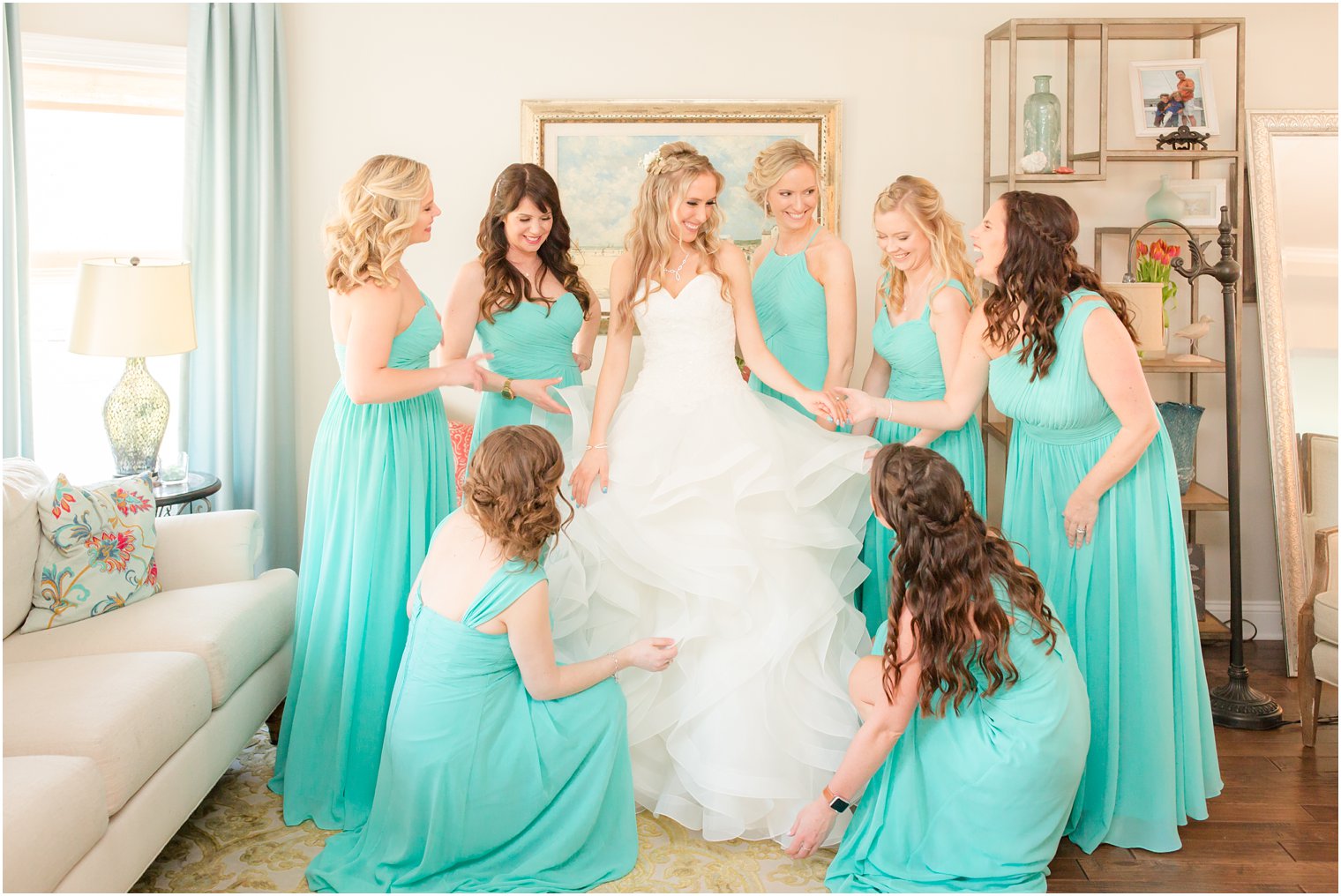 bride getting ready with bridesmaids