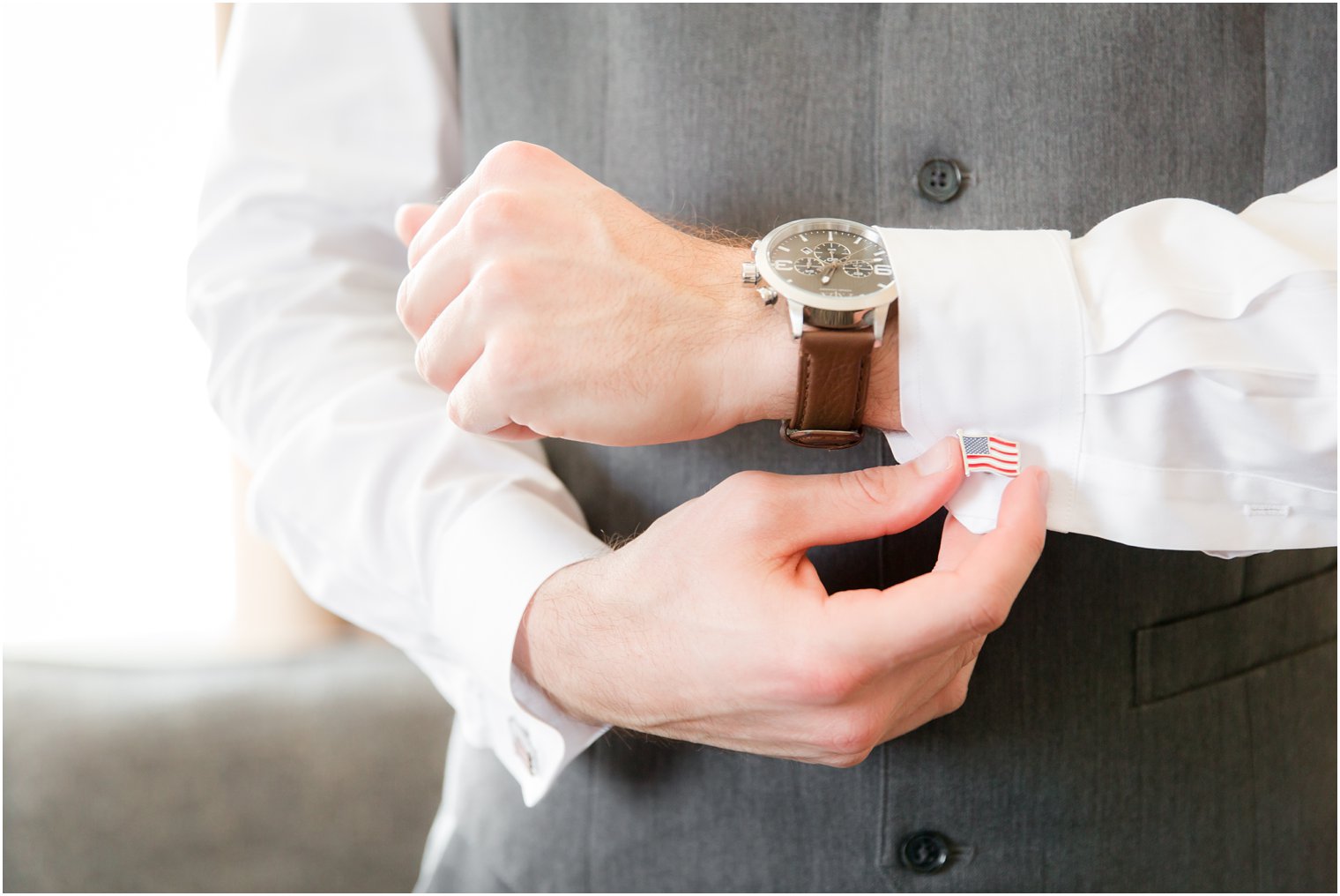 cufflinks with American flag for groom's wedding day