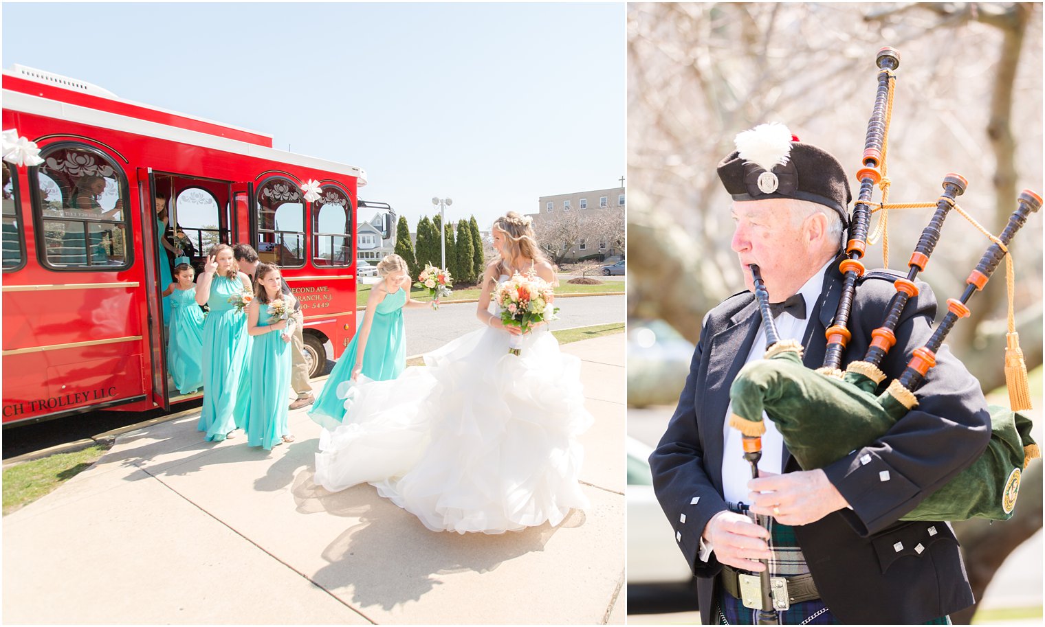 Bridesmaids arriving to church ceremony on Long Branch Trolley