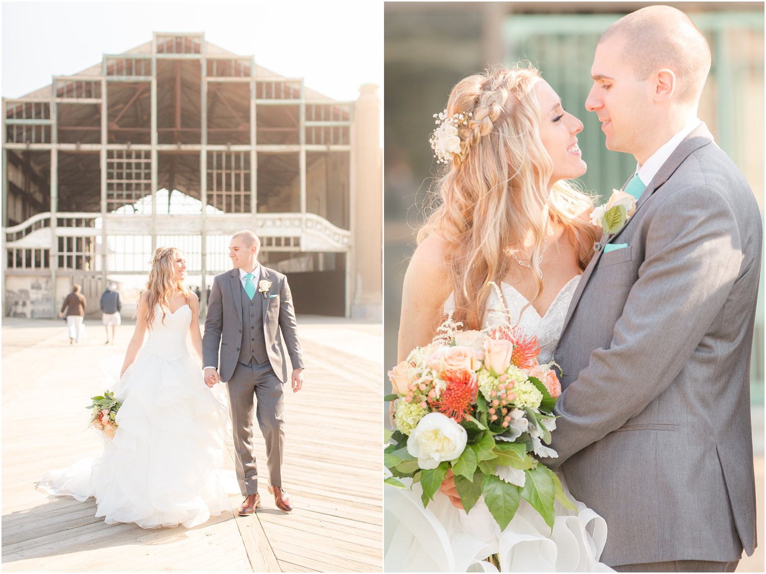 Bride and groom photos on the boardwalk in Asbury Park