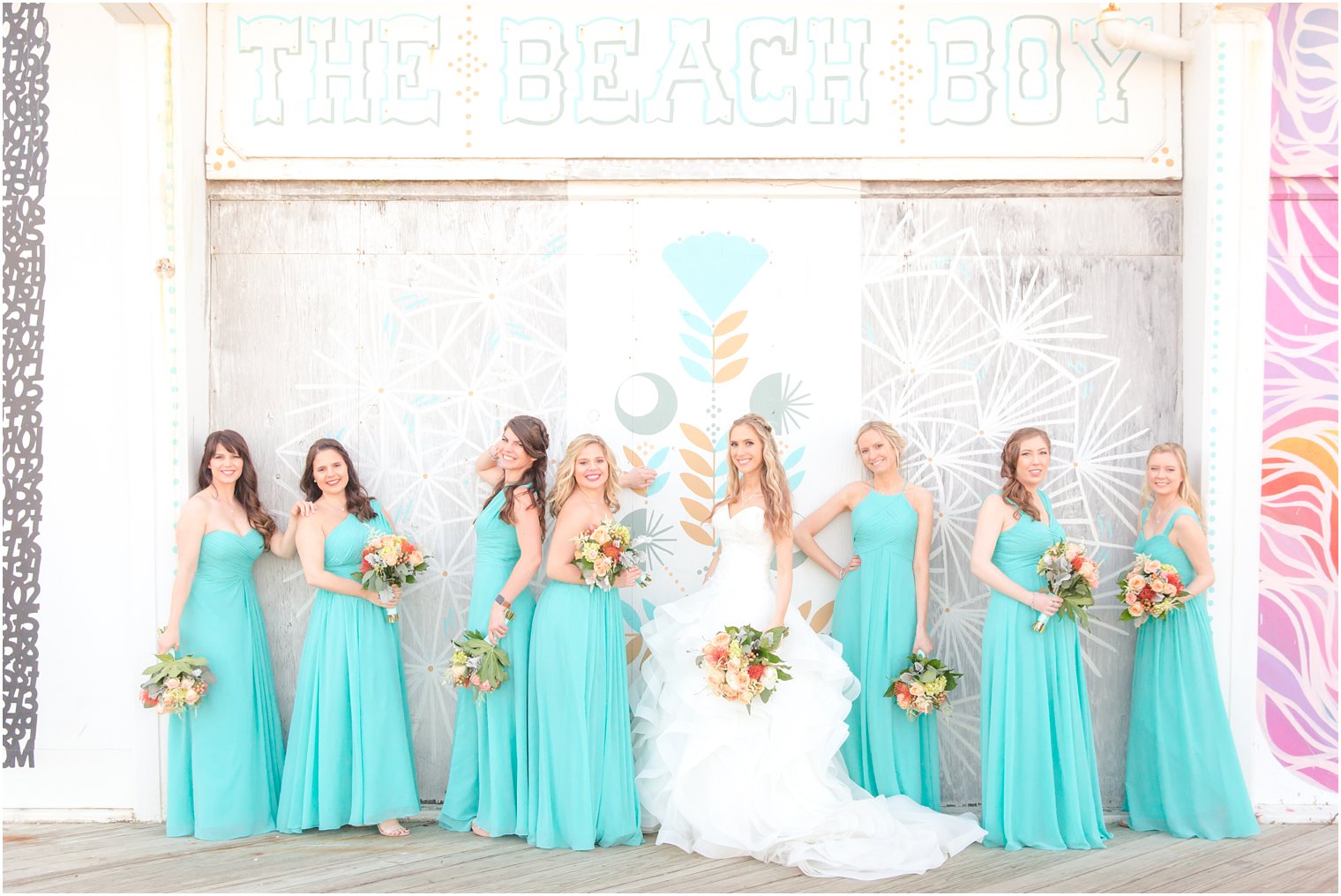 Bridesmaid photos by the murals in Asbury Park