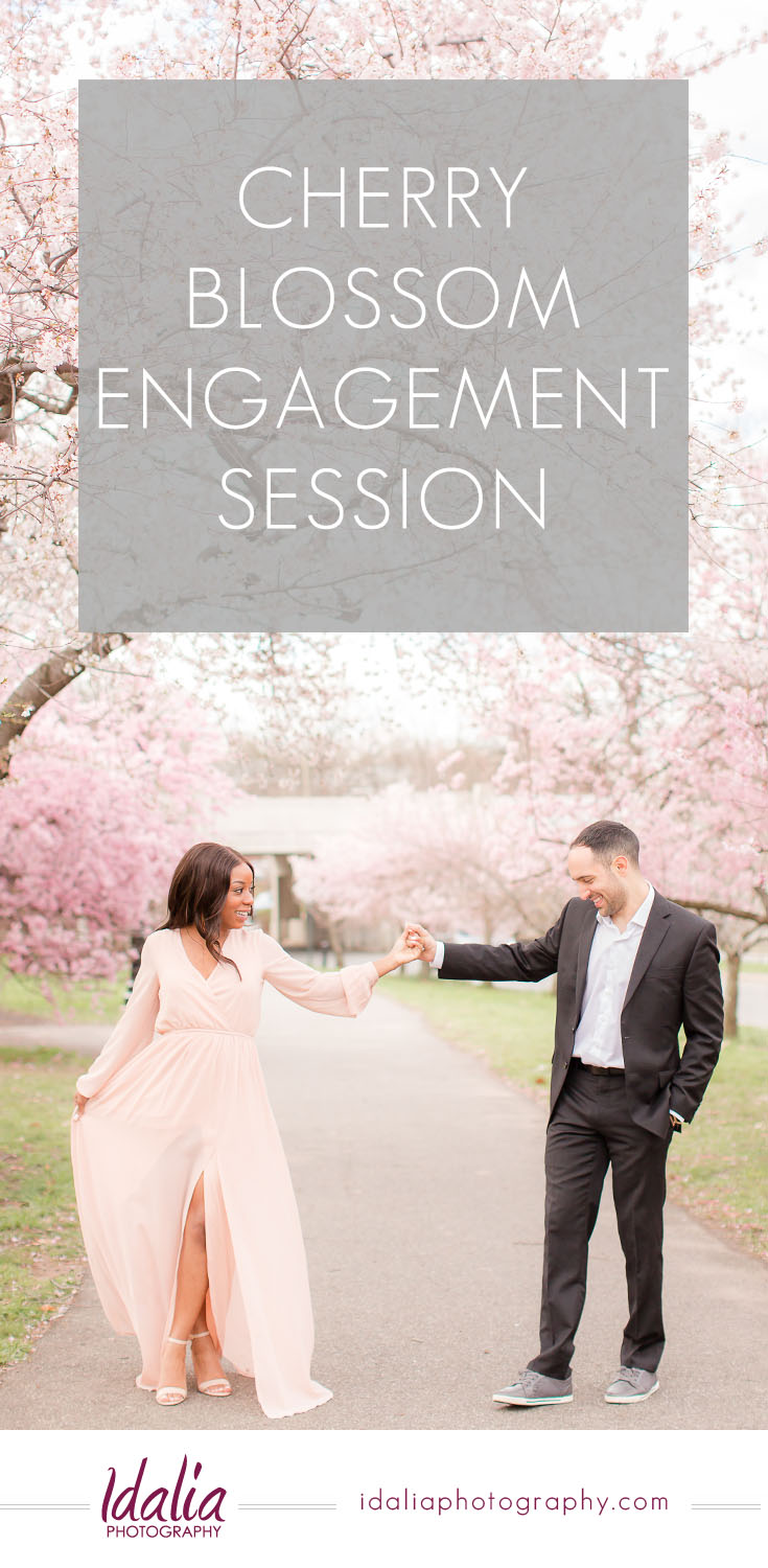 Cherry Blossom Engagement Photos at Branch Brook Park