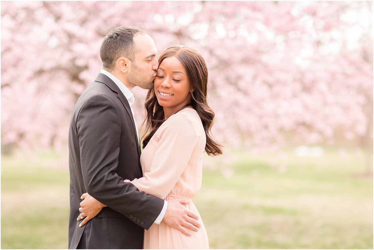 romantic moment between bride and groom