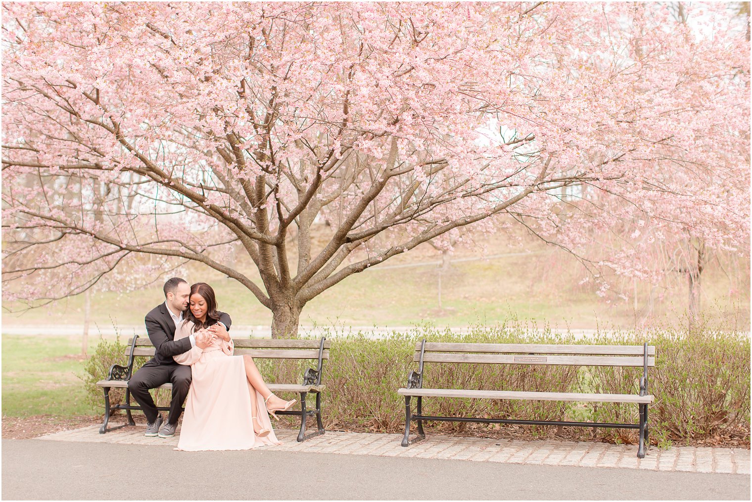 Cherry blossom engagement in Branch Brook Park