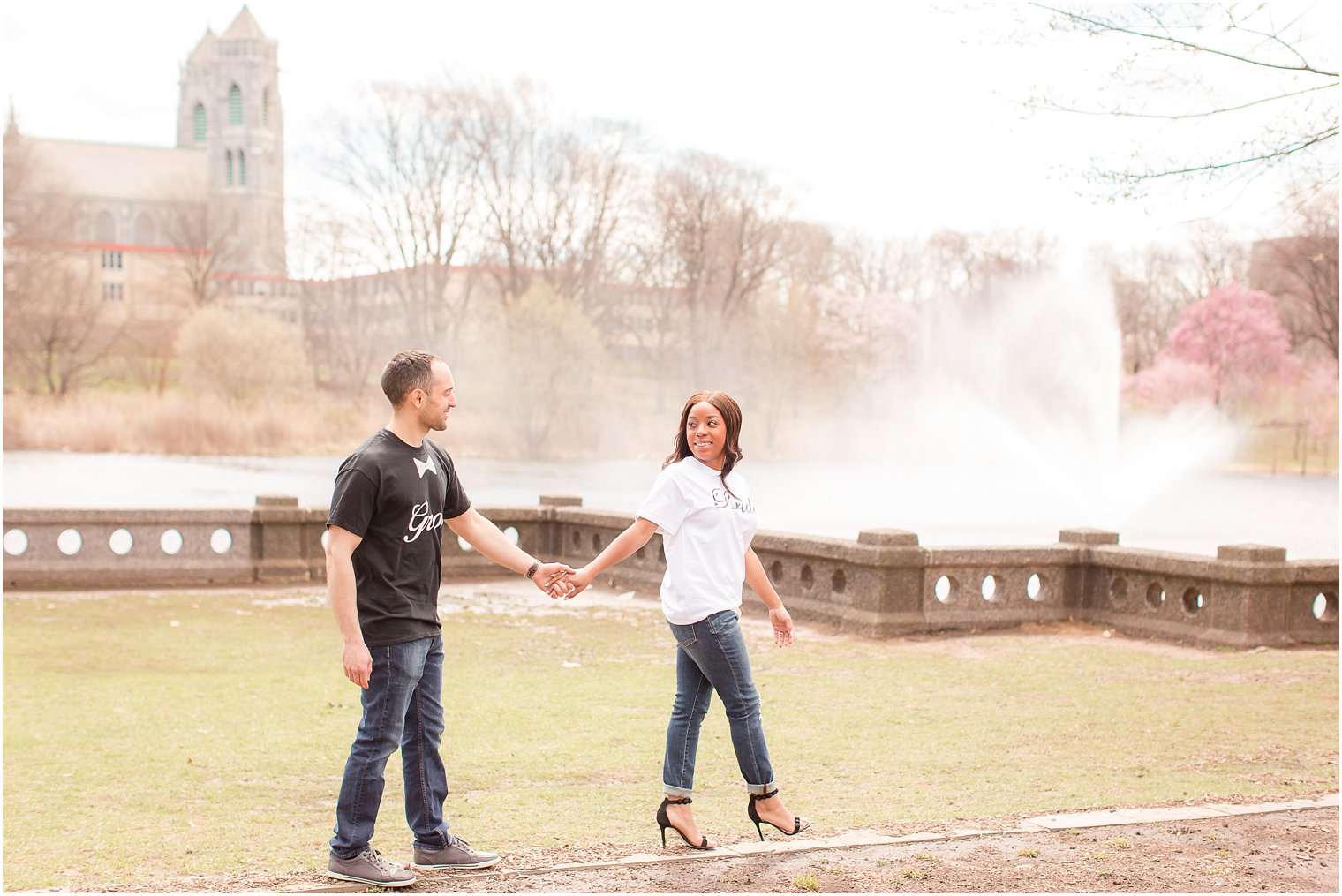 photos of bride and groom with bride and groom t-shirts