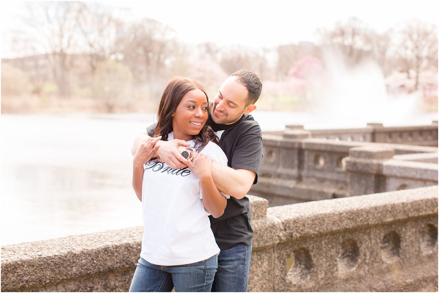 engagement photos of bride and groom with bride and groom t-shirts