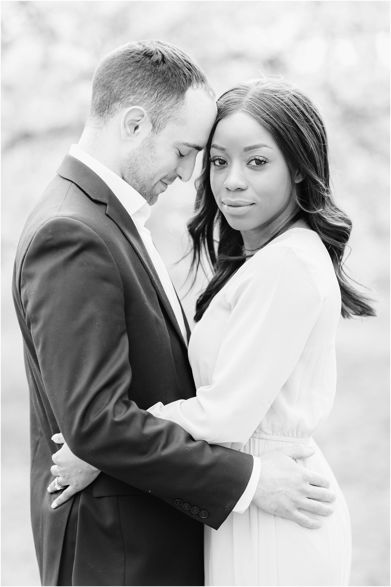 romantic engagement photo in black and white