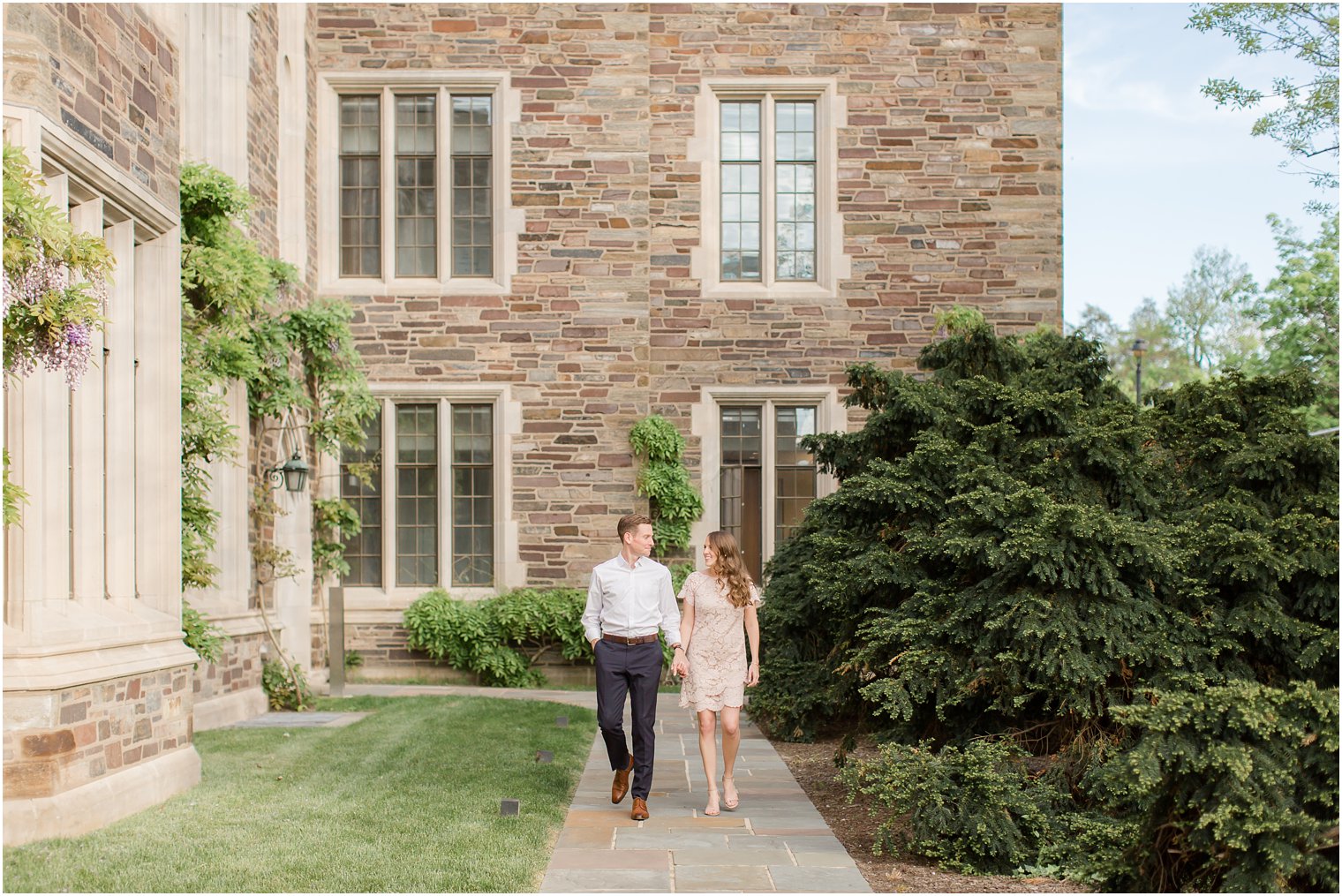 couple walking on campus during their Princeton Engagement Session