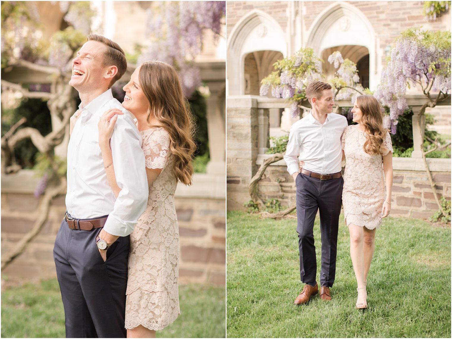 elegant couple during their engagement at Princeton