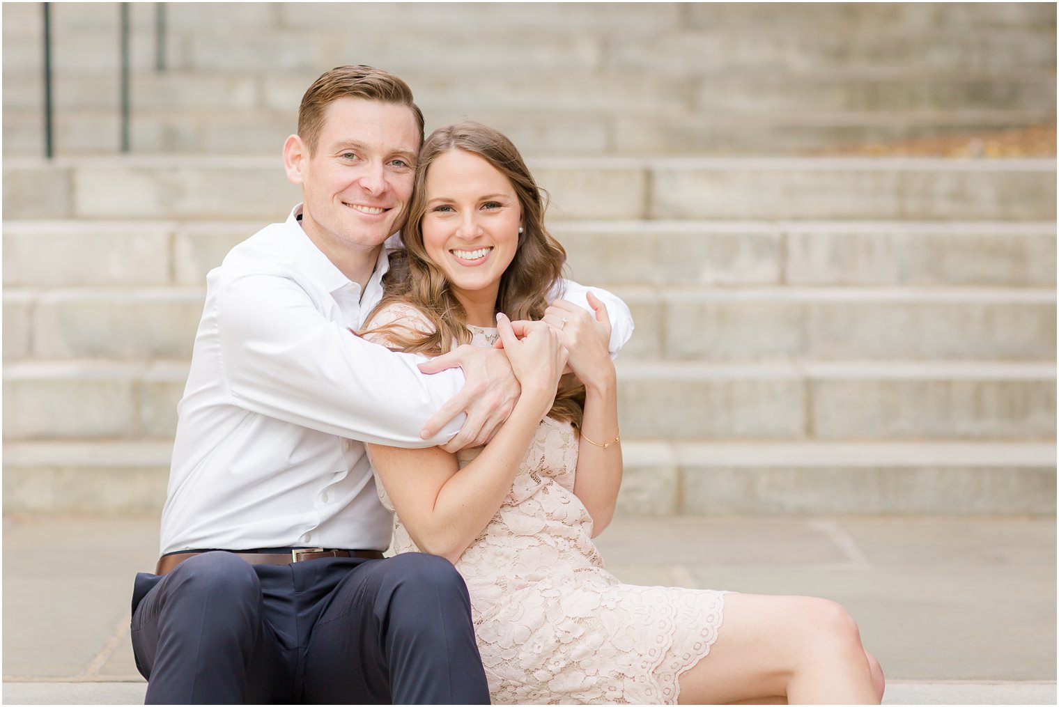 cute couple posing for photo during Princeton engagement photos