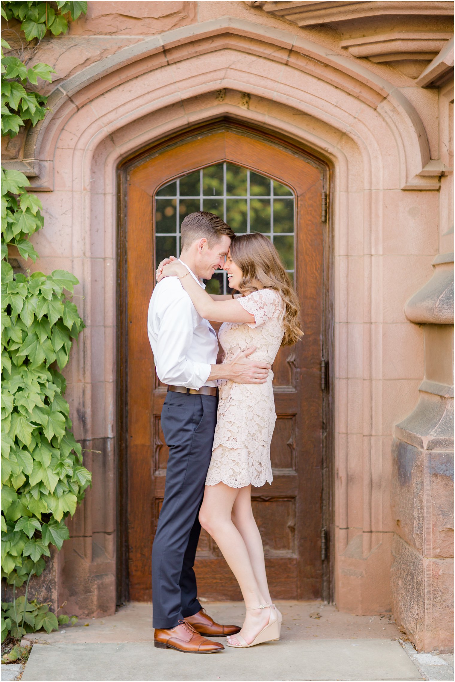 romantic engagement photo in a doorway