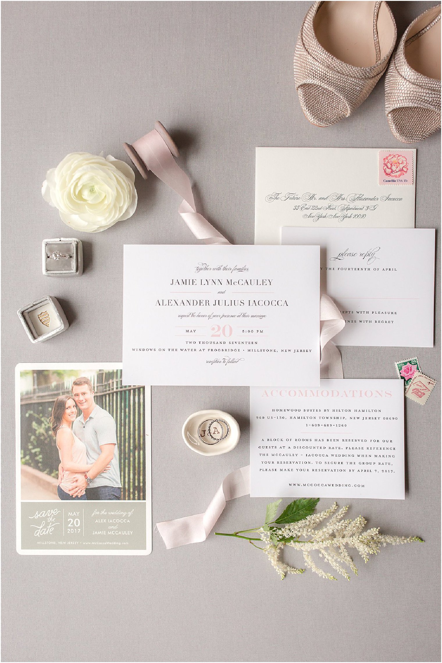 Elegant wedding invitation for a classic NJ Wedding