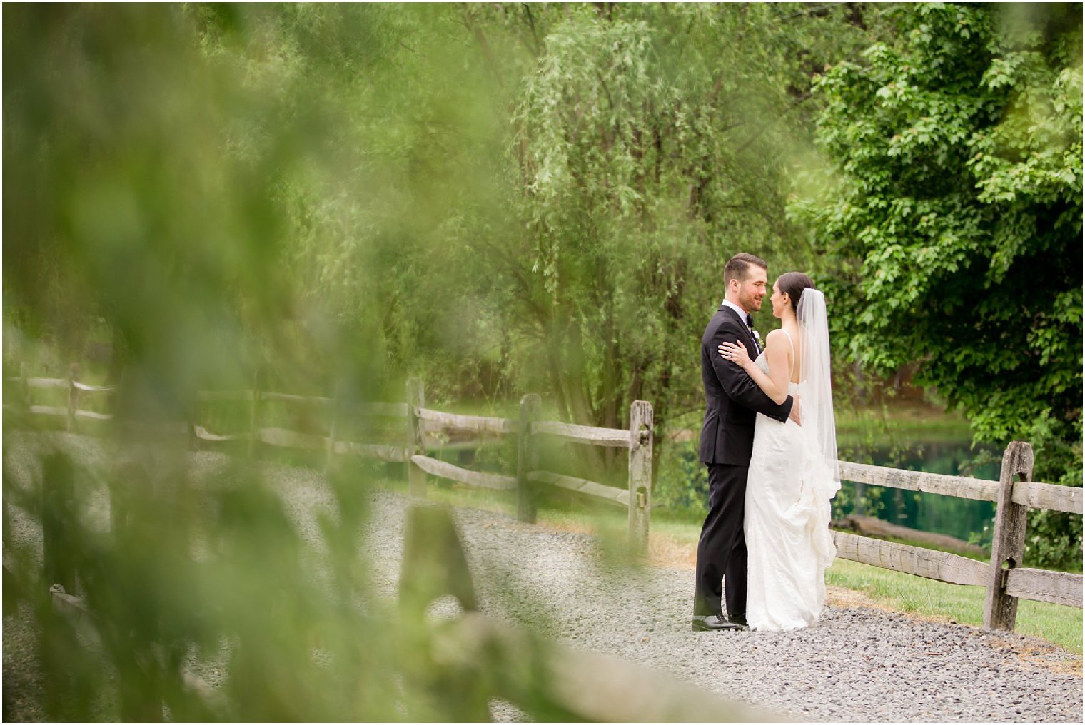 Wedding photo with willow trees