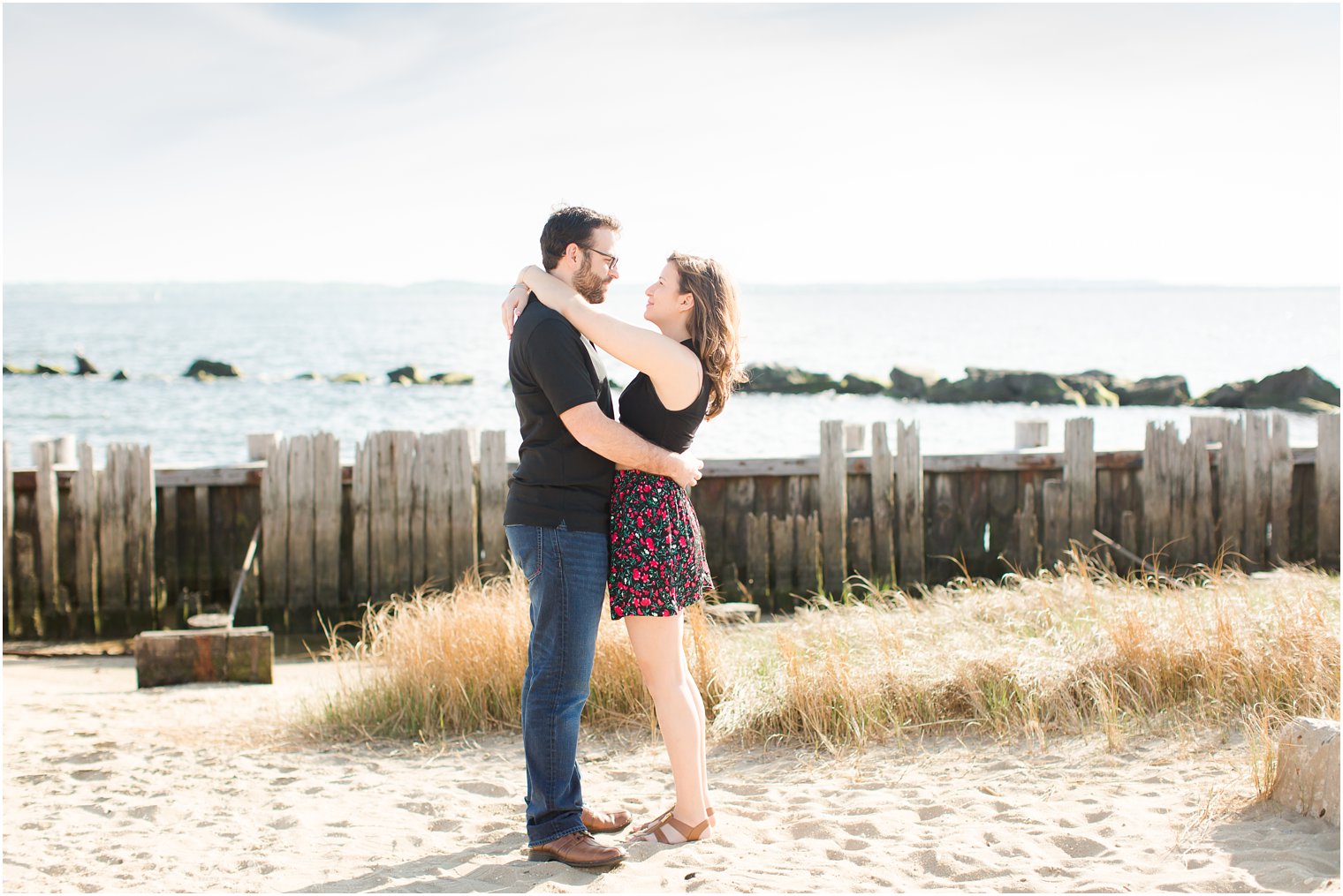 Romantic photo of couple at Sandy Hook Engagement Session