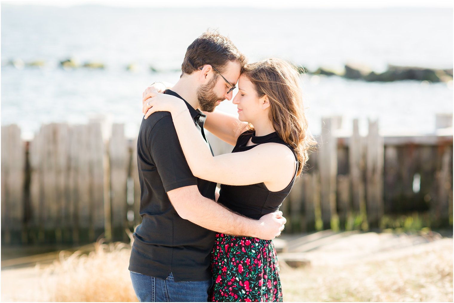 romantic engagement photo at Sandy Hook