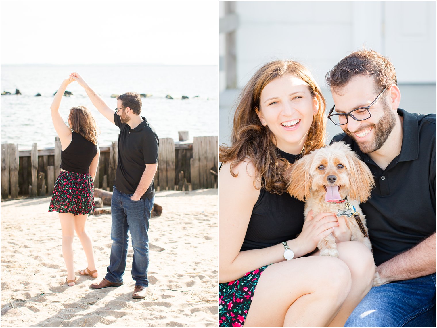 Candid moments between engaged couple at Sandy Hook Engagement Session