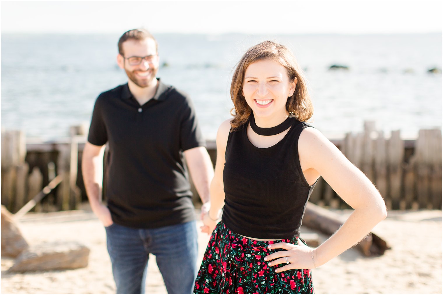 engaged couple at Sandy Hook Engagement Session