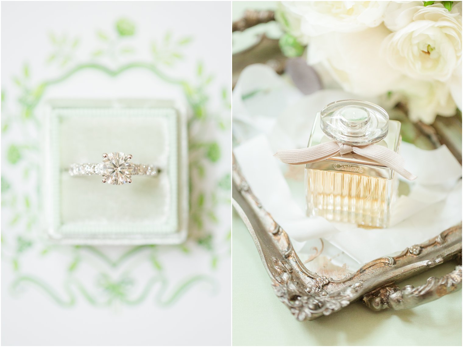 elegant wedding details with green accents