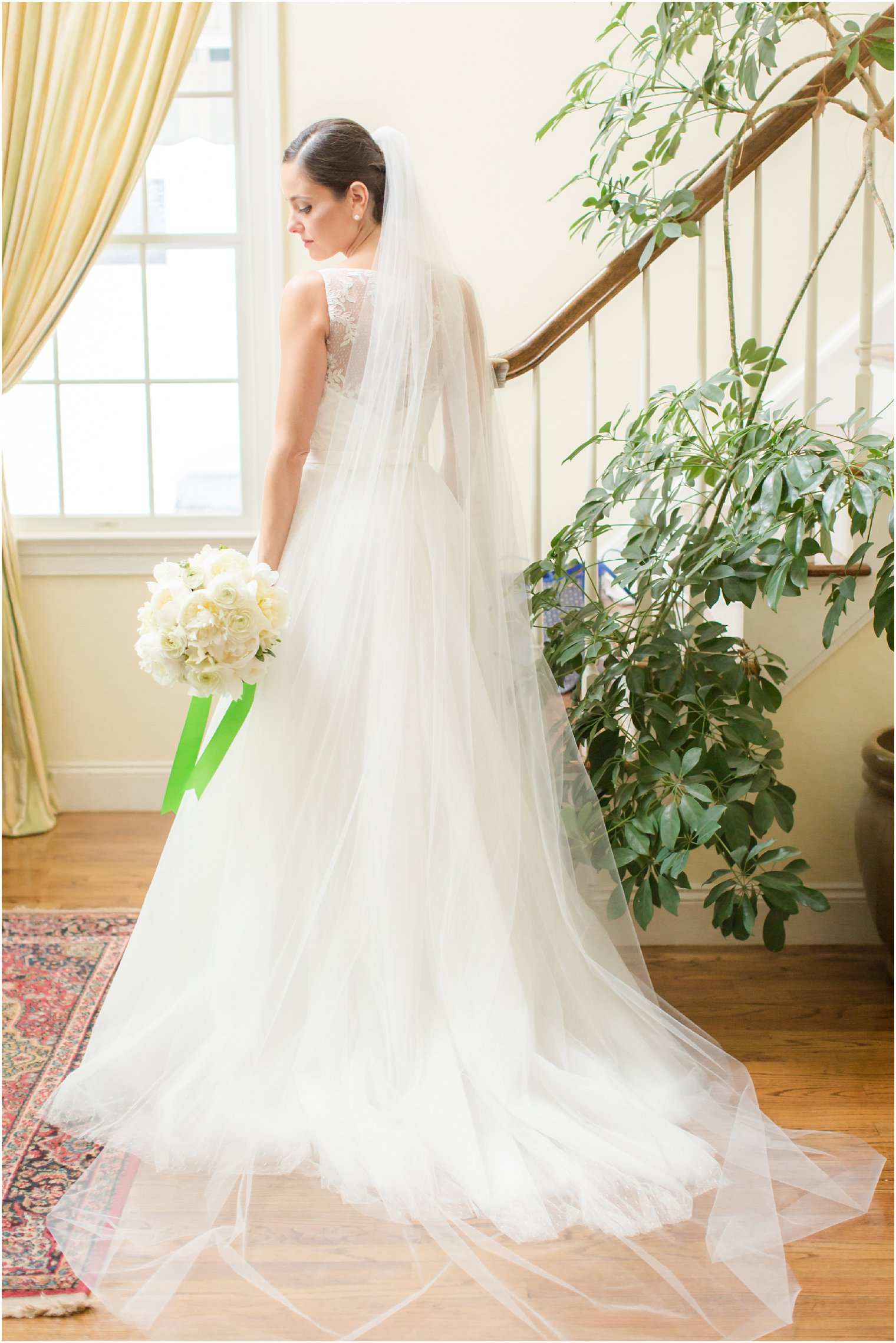 elegant bridal portrait with long train