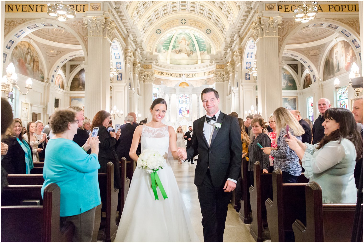 Bride and groom recessing from church