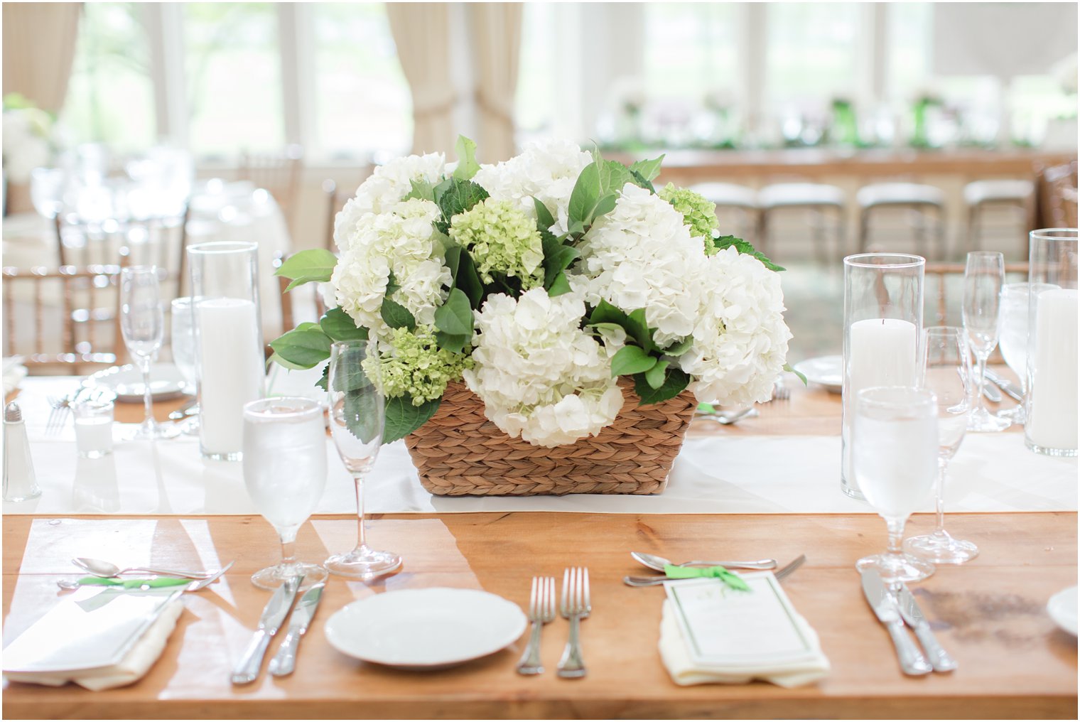 hydrangea center pieces at Spring Lake Golf Club