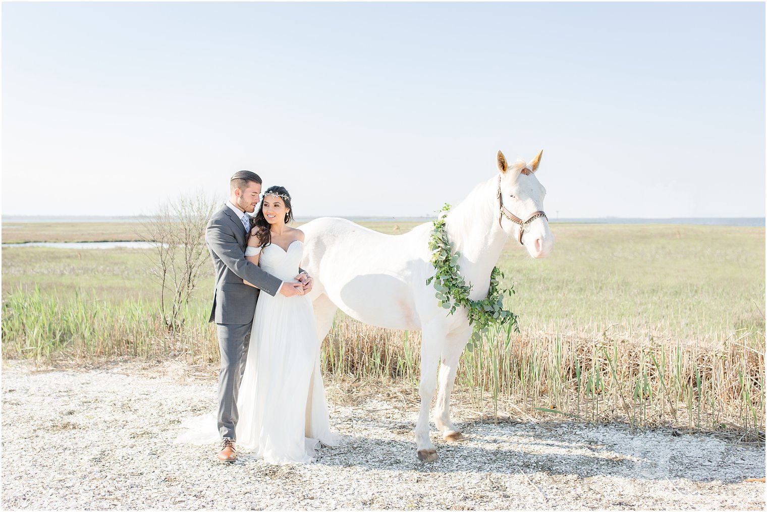 wedding editorial shoot with a white horse