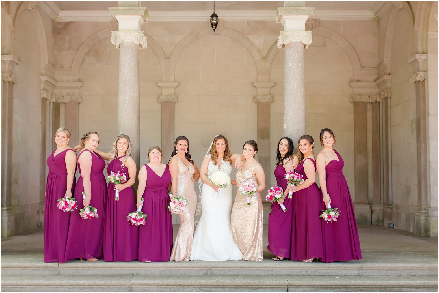 stylish bridesmaids wearing Bill Levkoff dresses