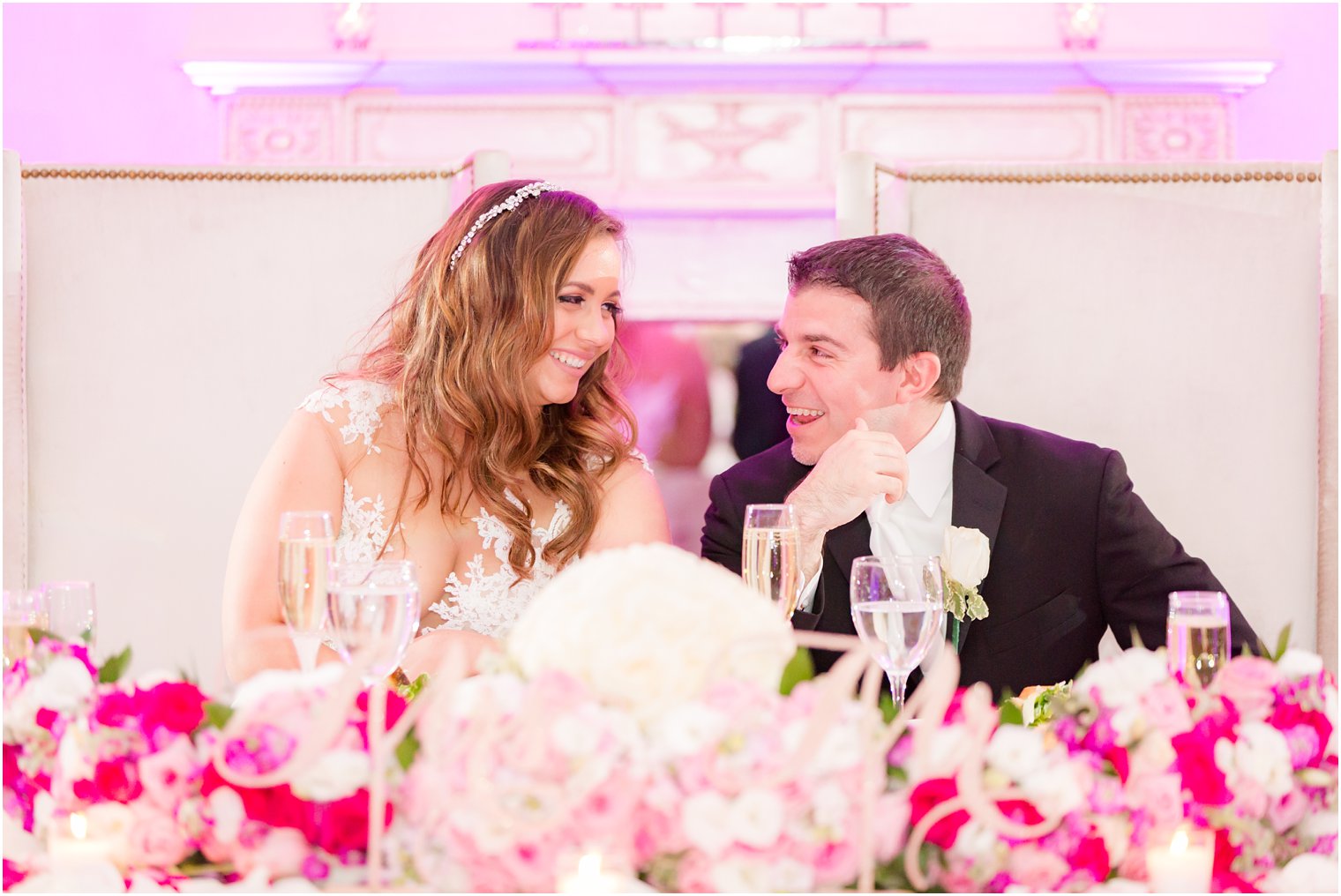 bride and groom reacting to toasts at South Gate Manor