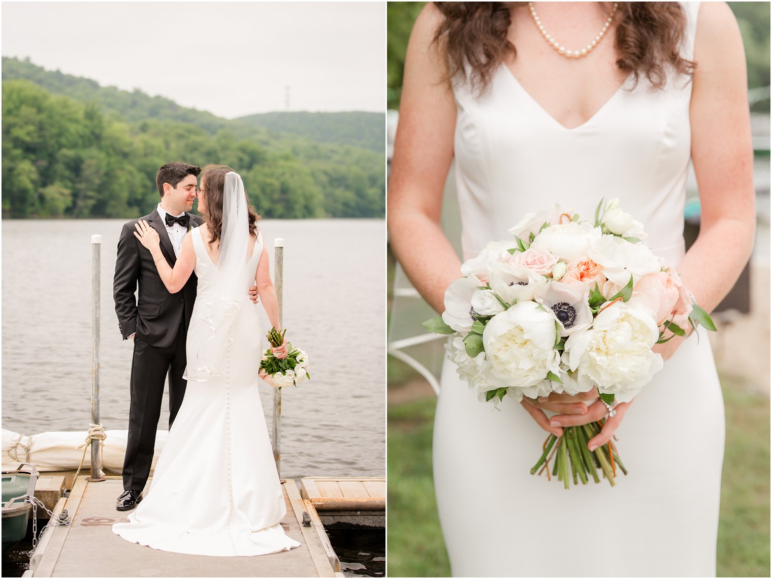 bride and groom portraits at Lake Valhalla Club docks