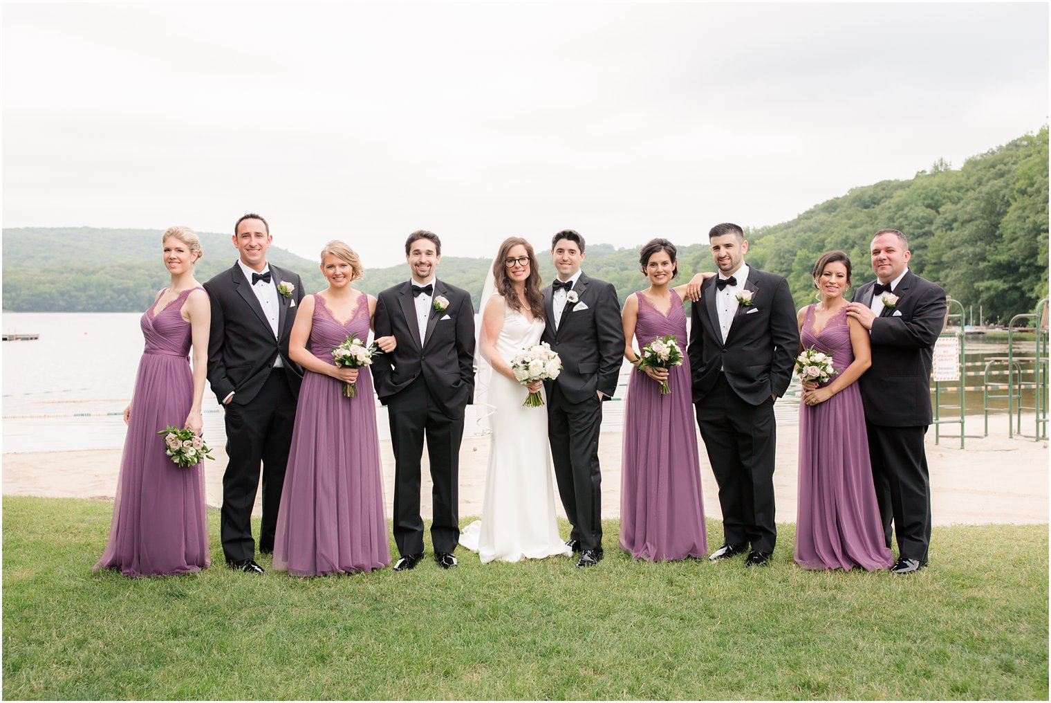 bridal party photo of black tie wedding