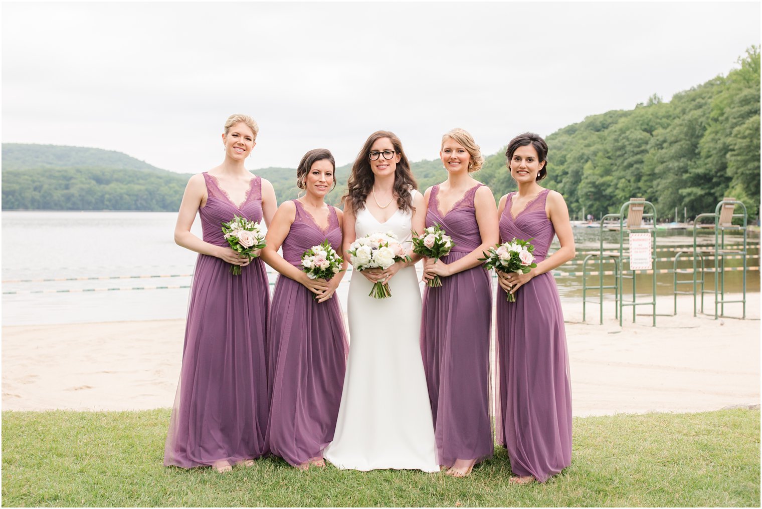 bridesmaids in purple dresses