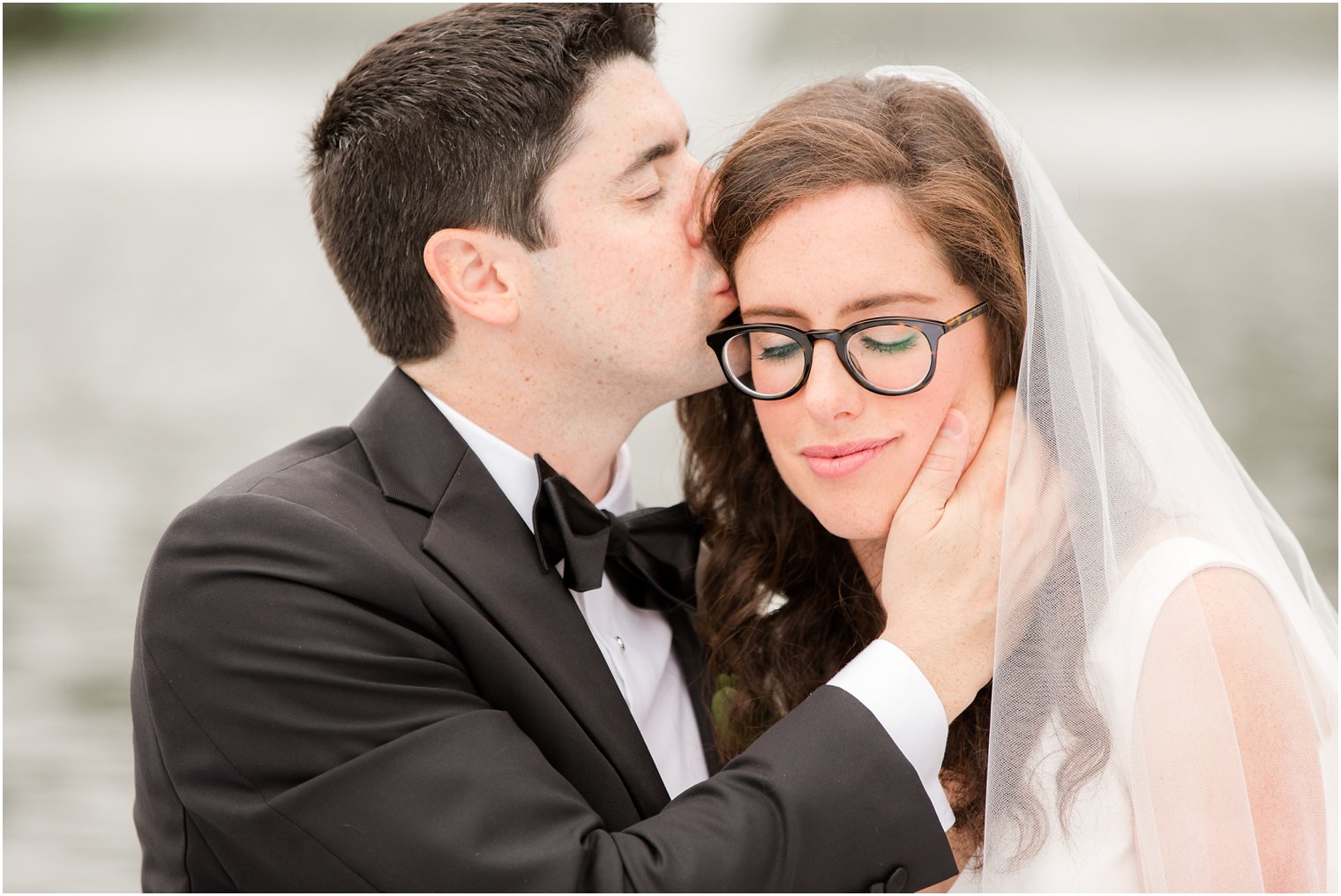 intimate moment between bride and groom