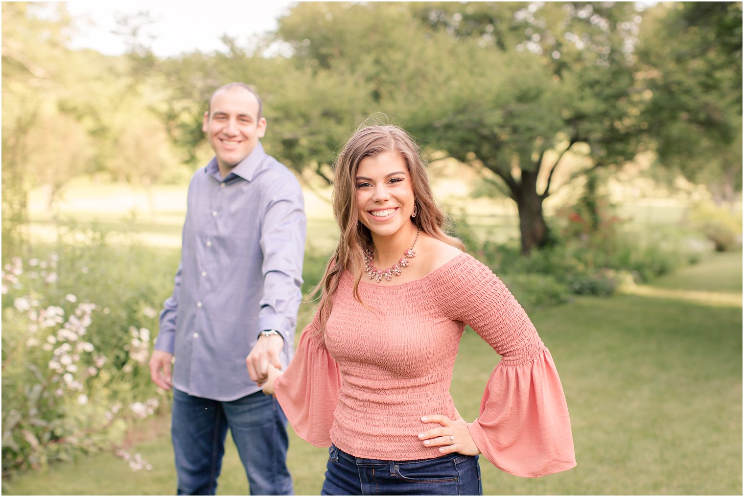 happy bride during engagement photos