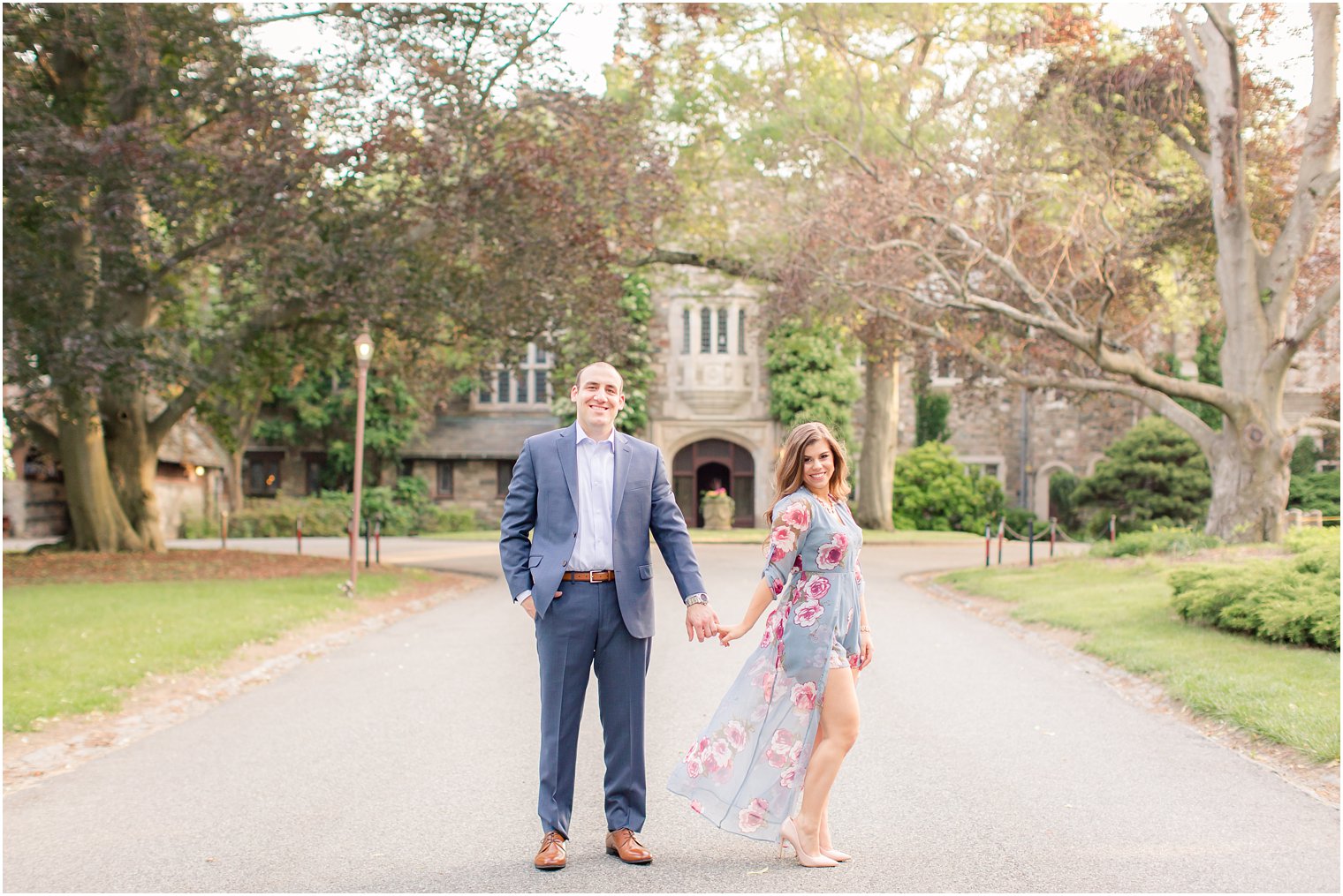 engaged couple wearing elegant outfits