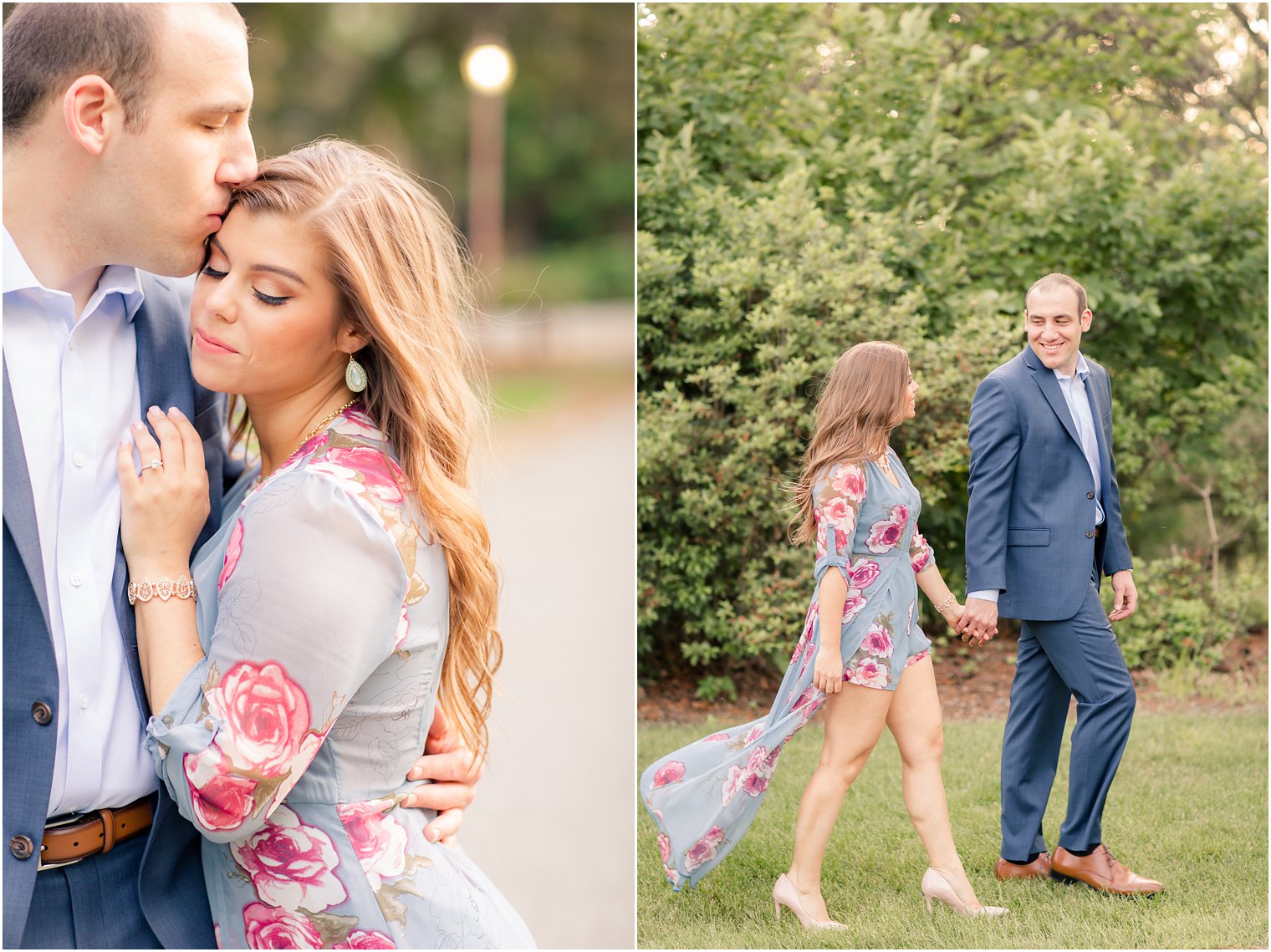 engaged couple posing for photos