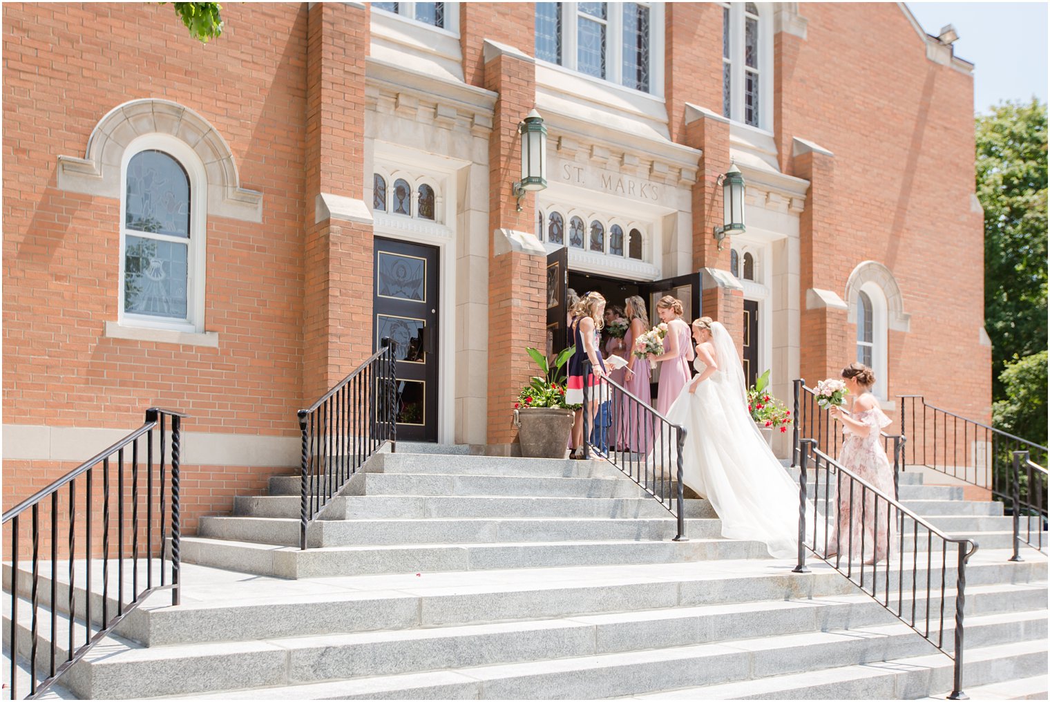 bride entering church on wedding day