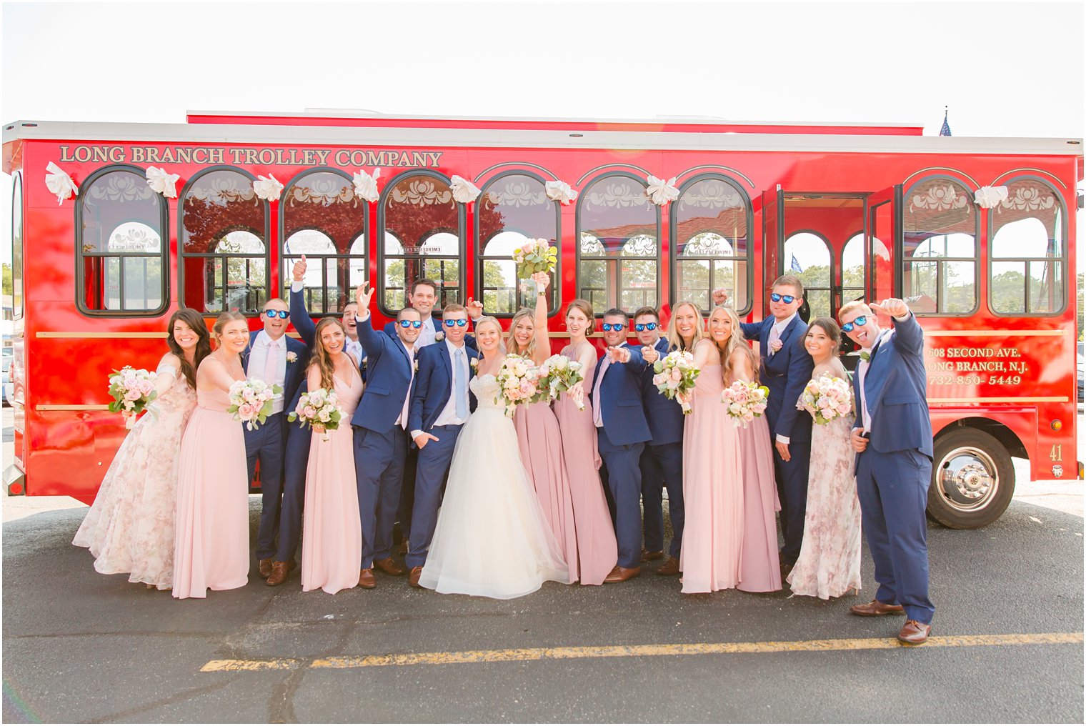 bridal party and Long Branch Trolley Company