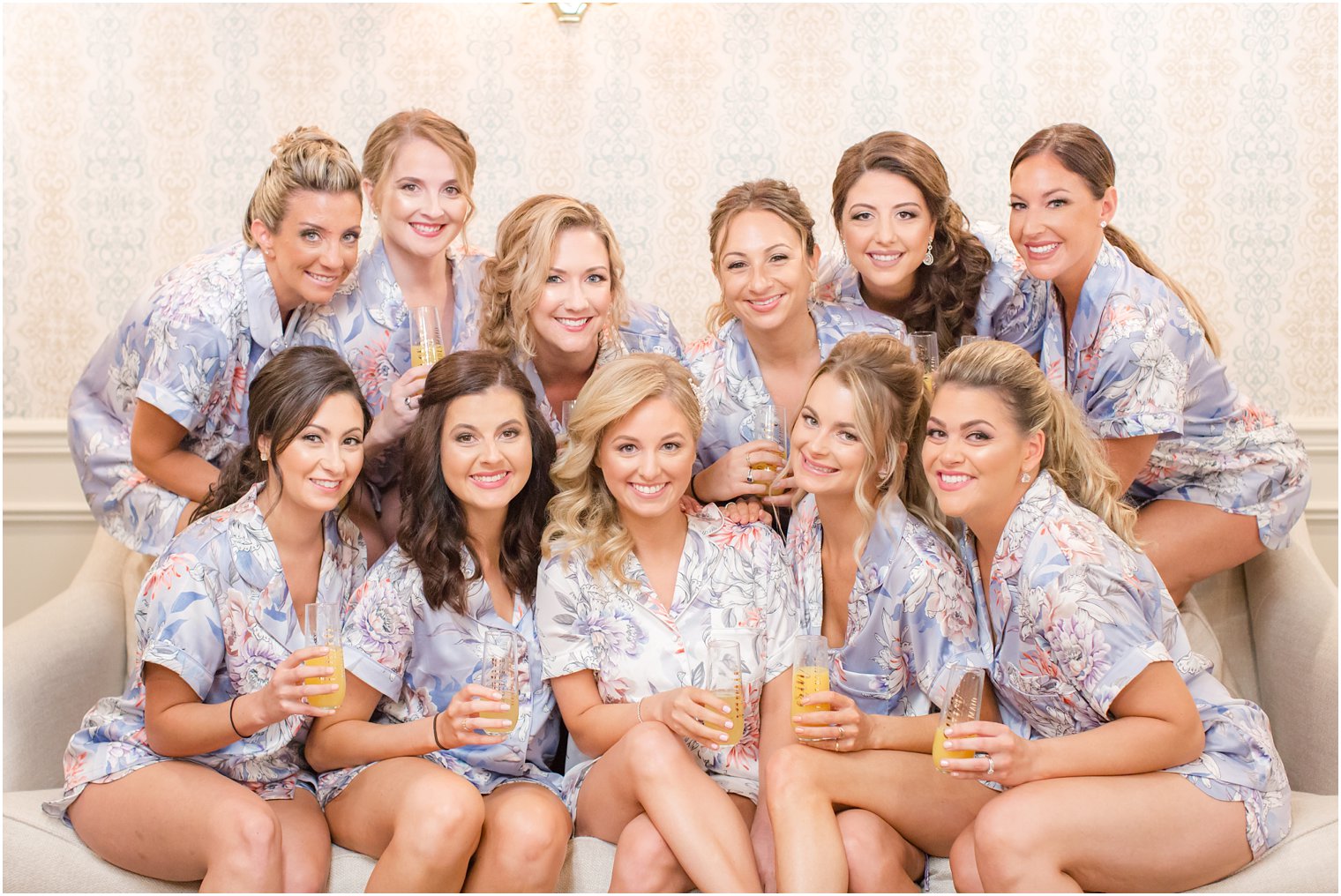 bridesmaids in blue pajamas